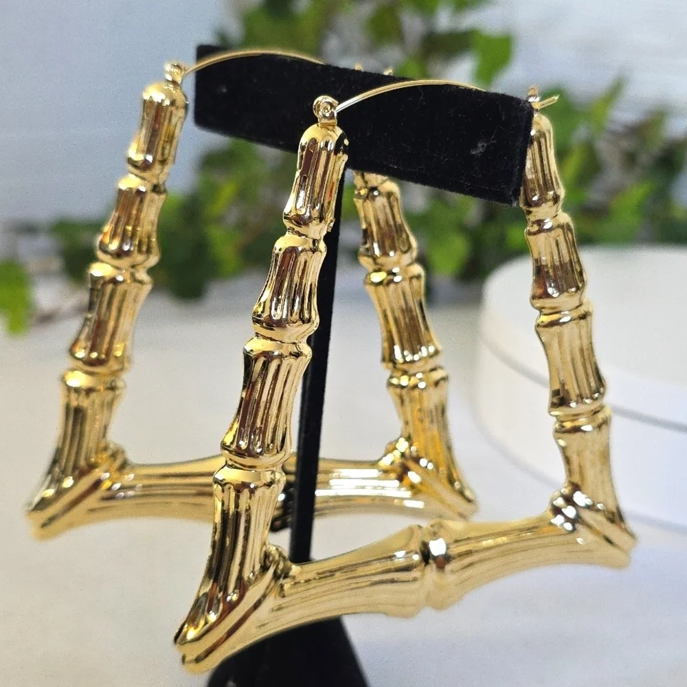 Gold Filled Large Statement Doorknocker Bamboo Hoop Earrings
